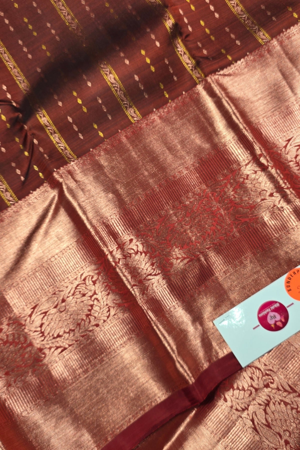 Indian Red Kanchipuram Silk Saree with Gold Heritage Weaving