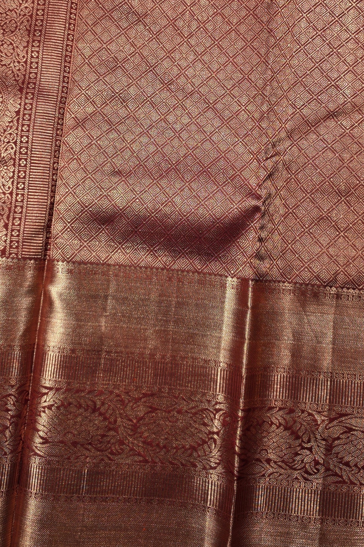 Indian Red Kanchipuram Silk Saree with Gold Heritage Weaving