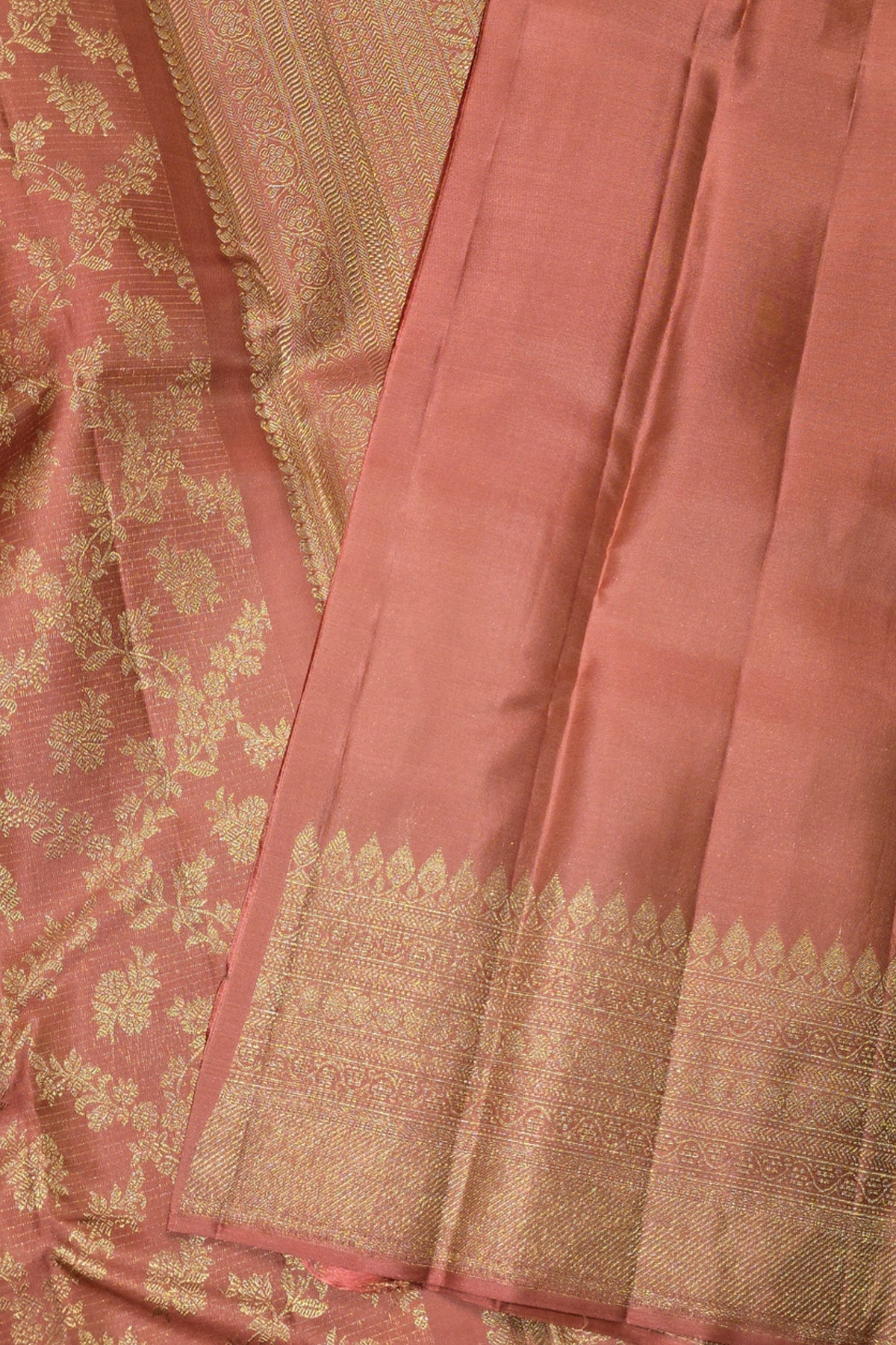 Royal Rosewood Kanchipuram Silk Saree with All-Over Gold Weaving