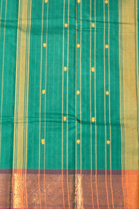 Elegant Green Striped Cotton Saree with Maroon Border