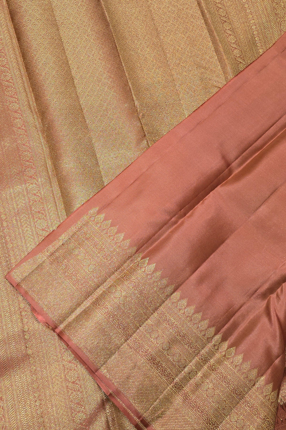 Royal Rosewood Kanchipuram Silk Saree with All-Over Gold Weaving