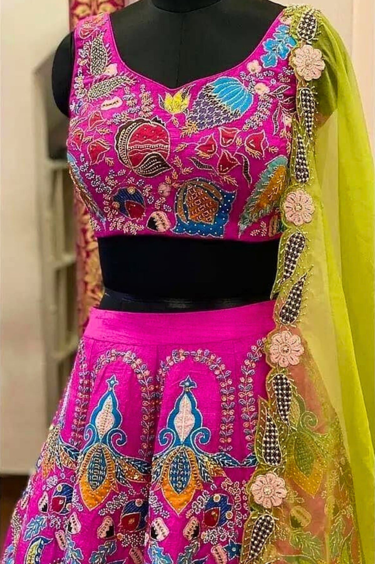 Pastel Flora Lehenga with Green Dupatta