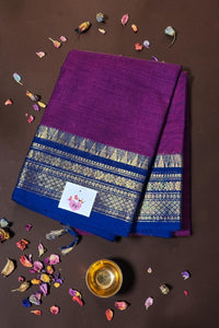 Elegant Dark Purple Cotton Saree with Blue Border