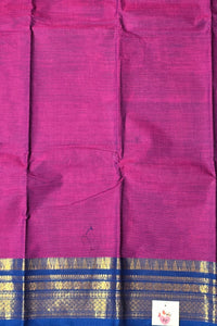 Elegant Dark Purple Cotton Saree with Blue Border