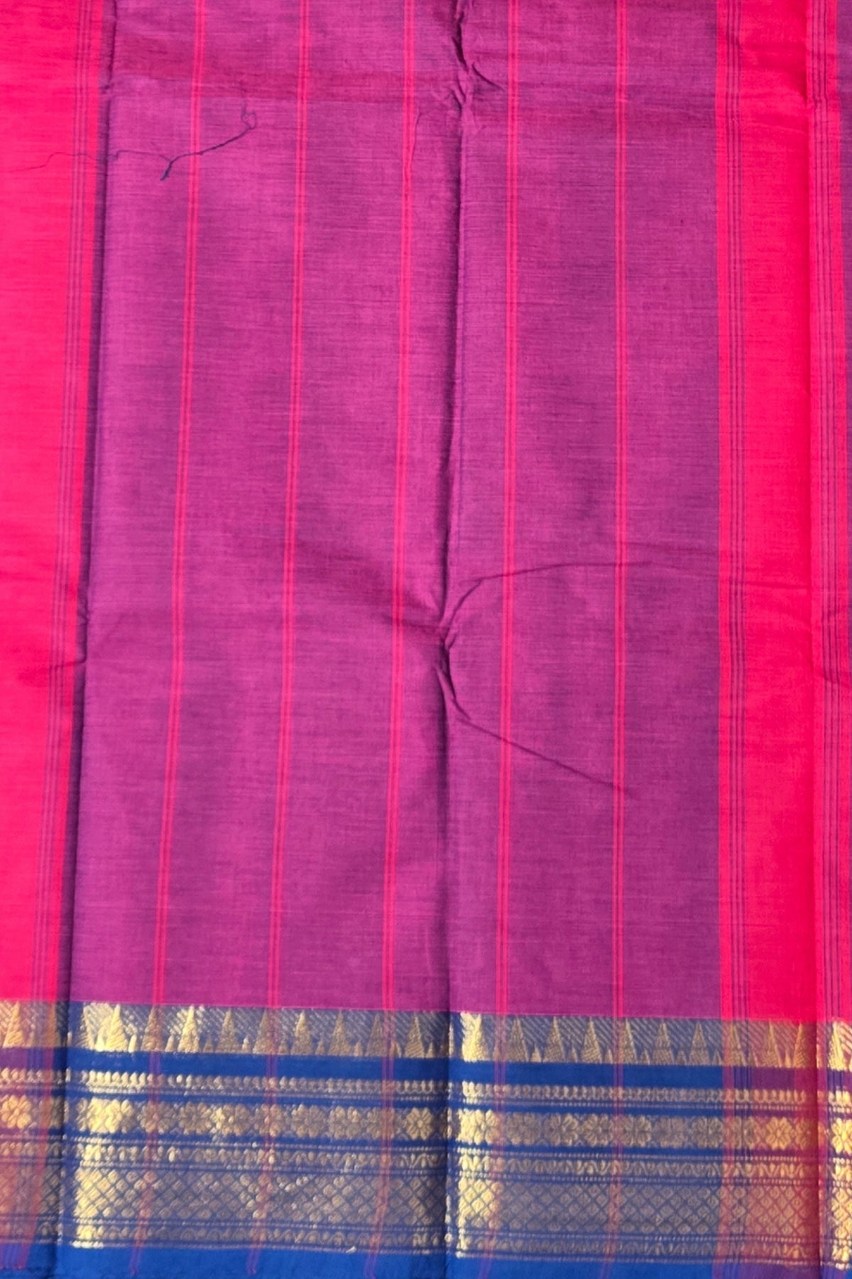 Elegant Dark Purple Cotton Saree with Blue Border