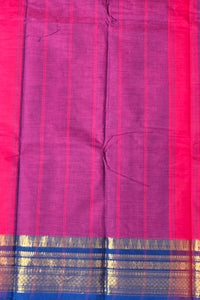 Elegant Dark Purple Cotton Saree with Blue Border