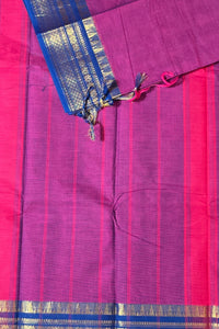 Elegant Dark Purple Cotton Saree with Blue Border