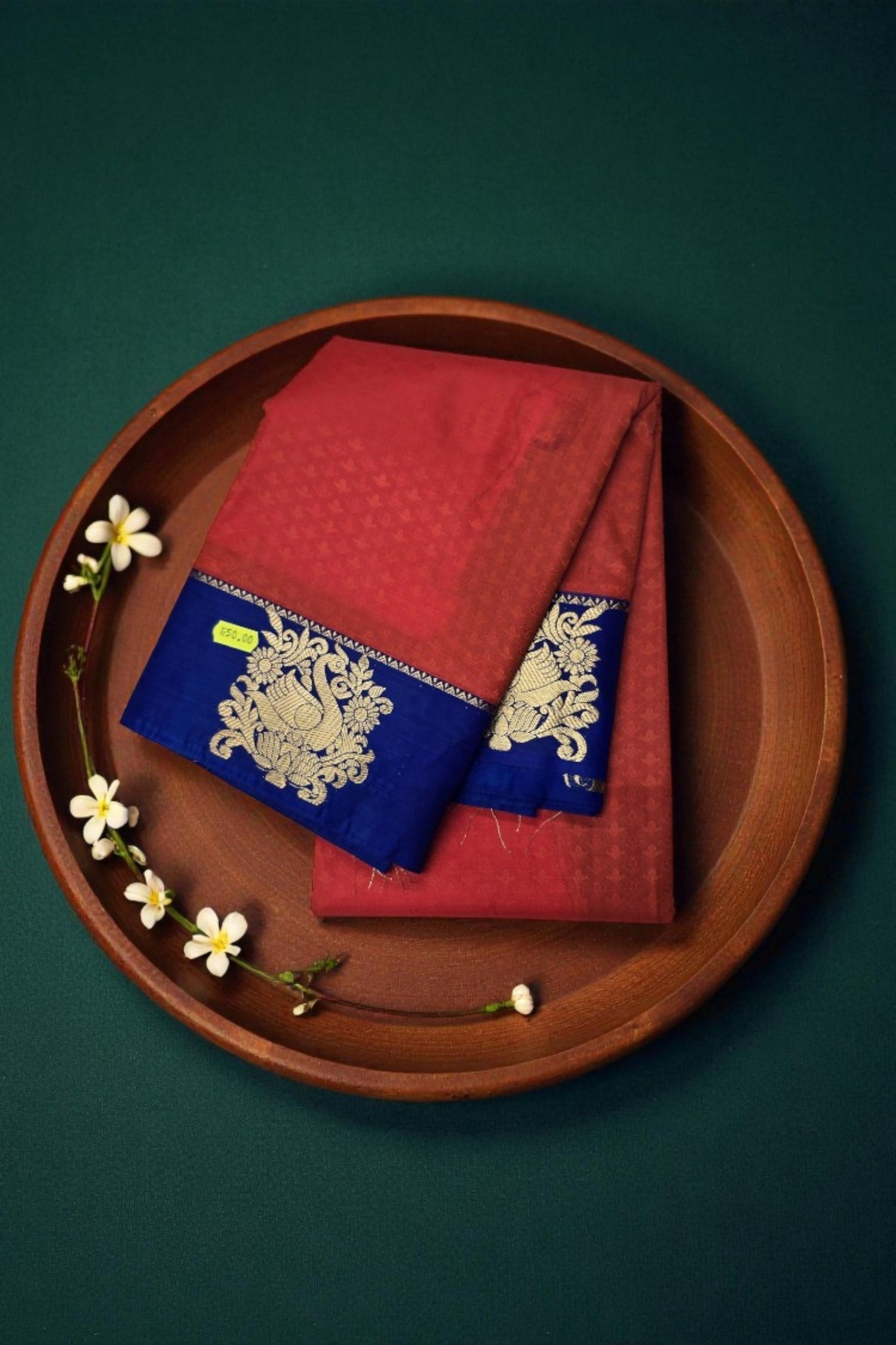 Vibrant Red Semi Silk Saree with Contrasting Blue Border