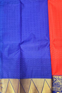Vibrant Red Semi Silk Saree with Contrasting Blue Border