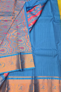 Green with Blue Semi Kanchi Silk Saree