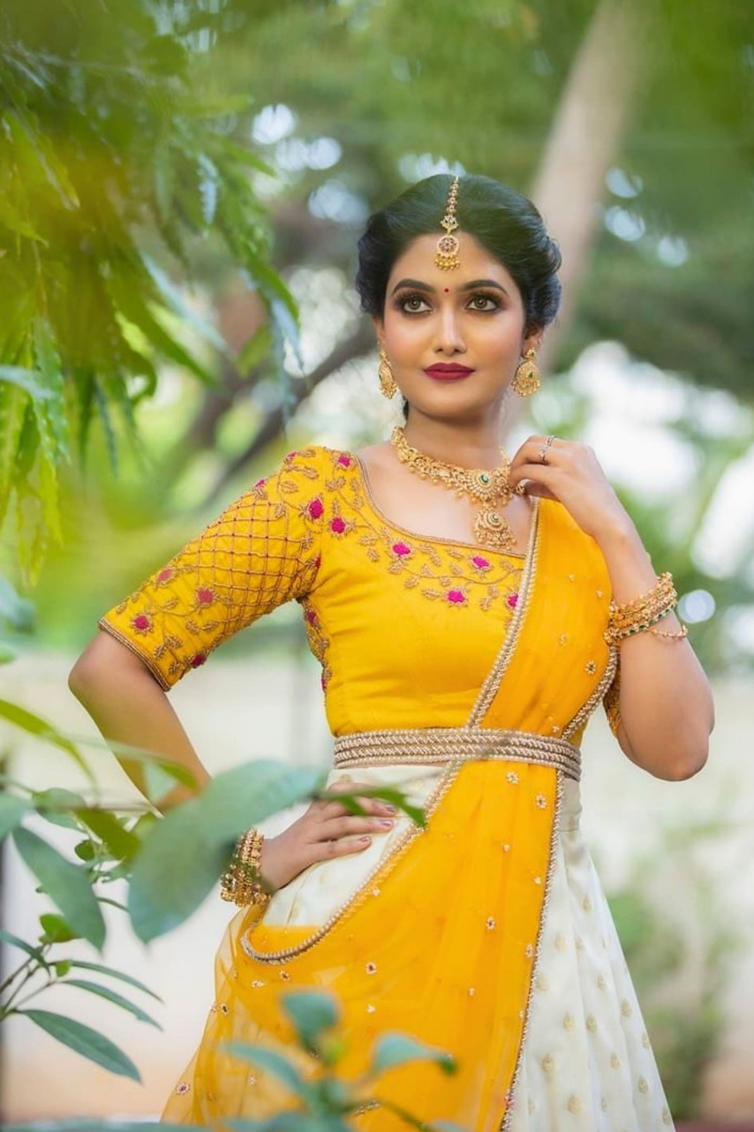 Yellow with White Bridal Lehenga with Embroidery