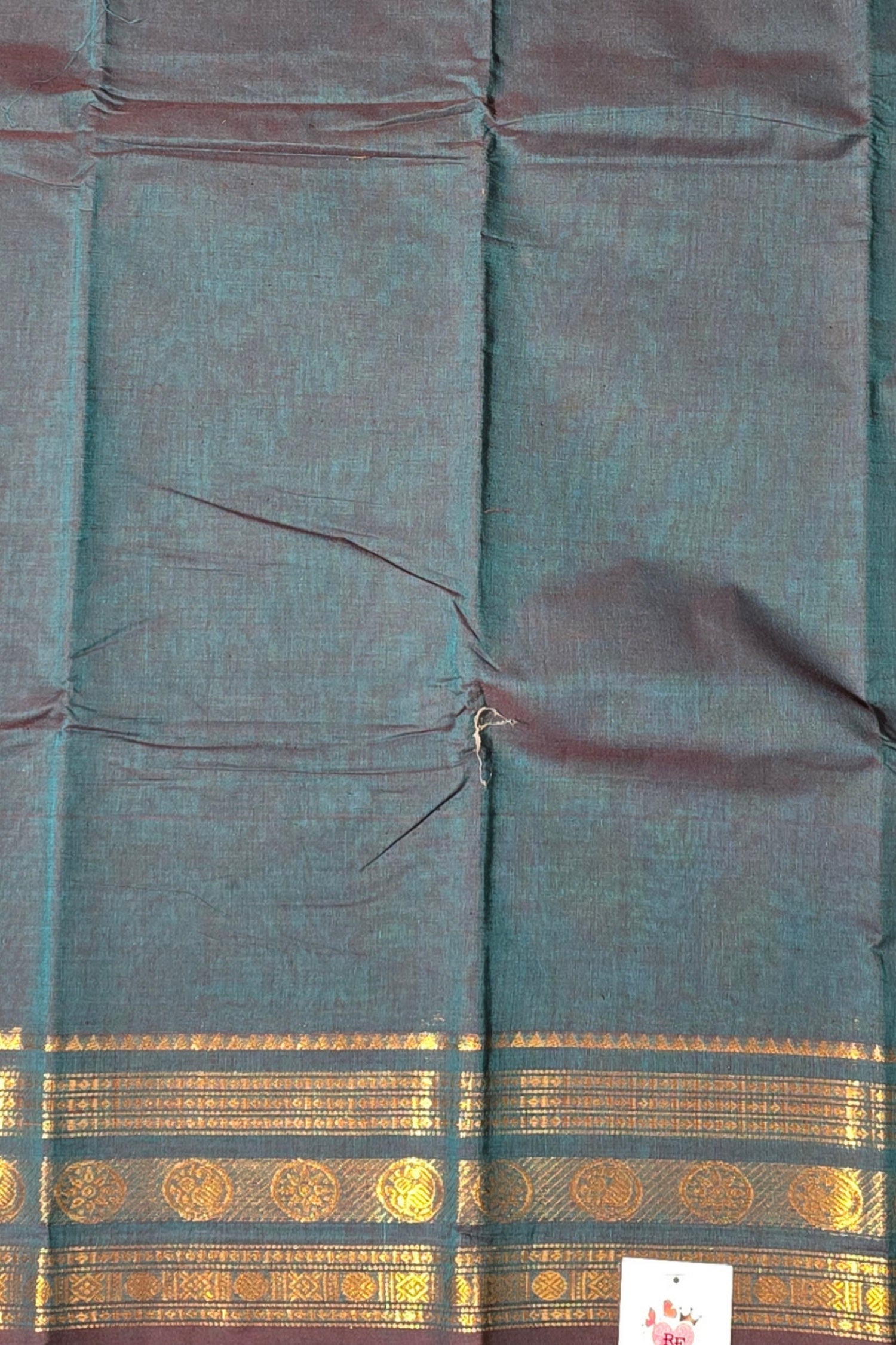 Elegant Persian Blue Cotton Saree with Gold Border