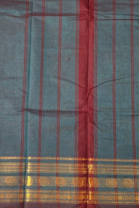 Elegant Persian Blue Cotton Saree with Gold Border