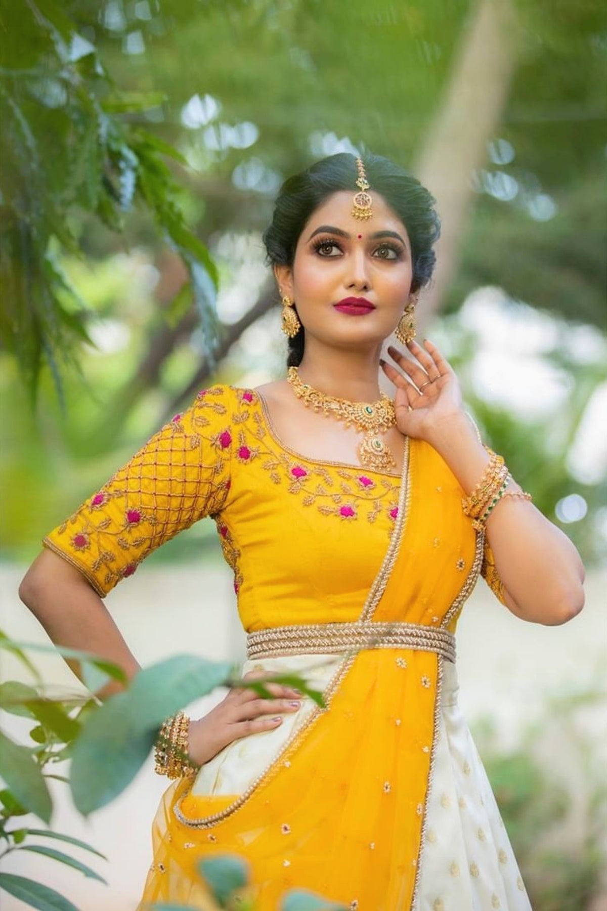 Yellow with White Bridal Lehenga with Embroidery