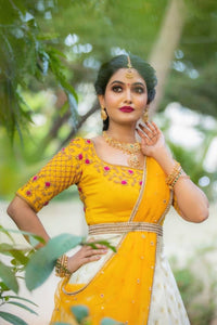Yellow with White Bridal Lehenga with Embroidery