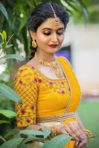 Yellow with White Bridal Lehenga with Embroidery