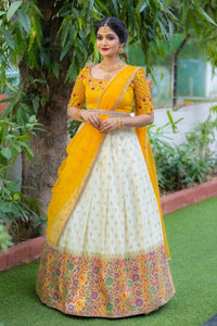 Yellow with White Bridal Lehenga with Embroidery