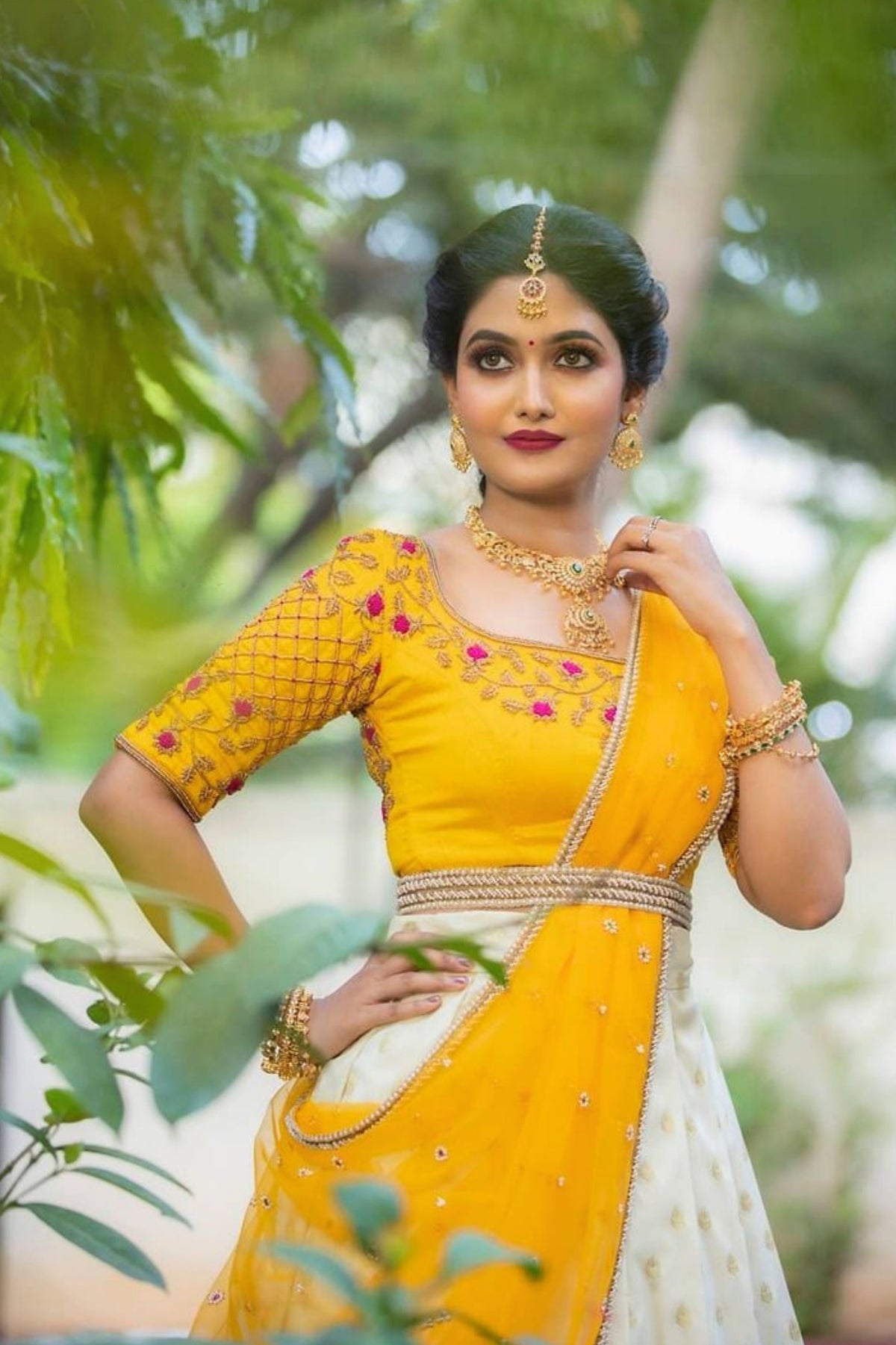 Yellow with White Bridal Lehenga with Embroidery