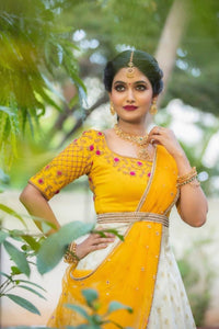 Yellow with White Bridal Lehenga with Embroidery