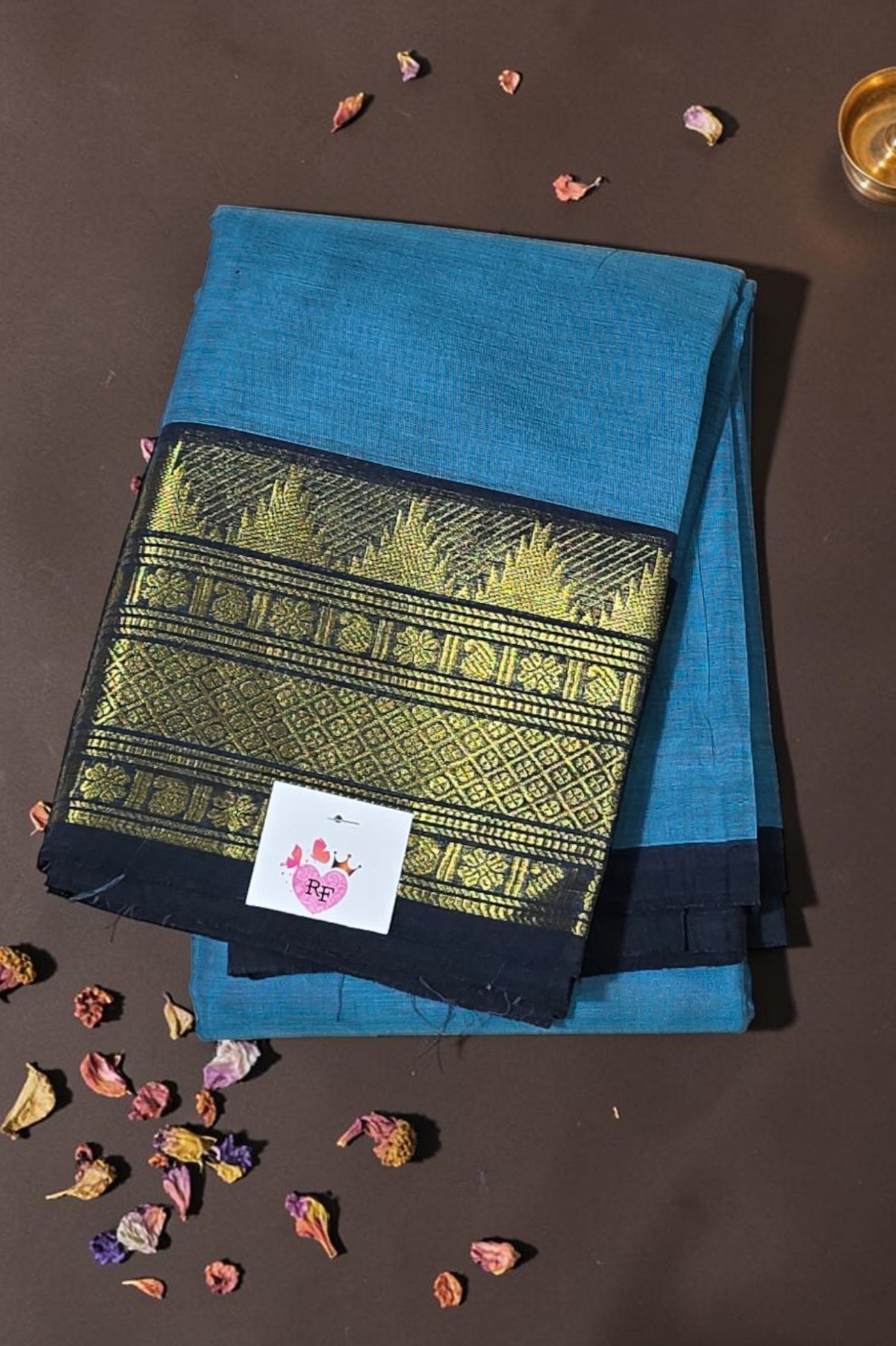 Elegant Sky Blue Cotton Saree with Dark Blue Border