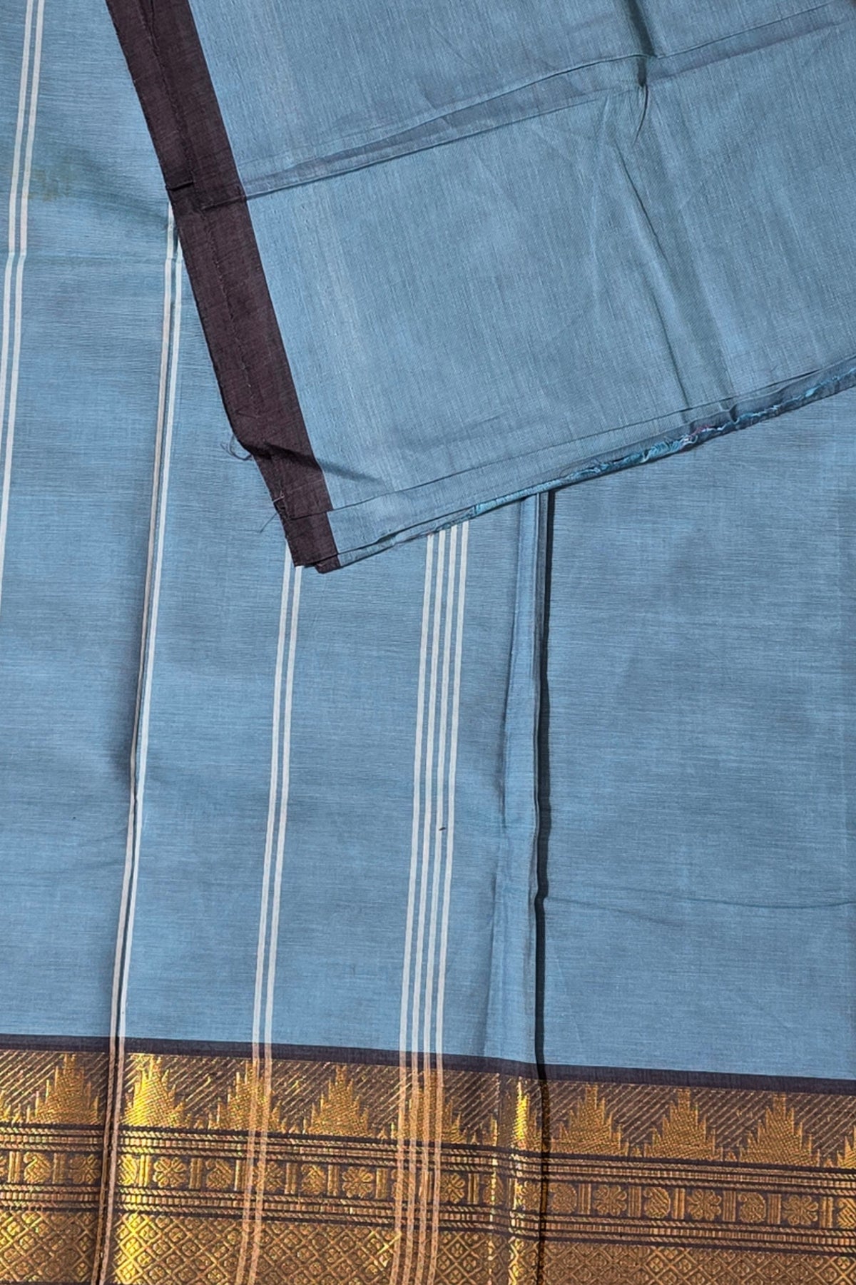Elegant Sky Blue Cotton Saree with Dark Blue Border