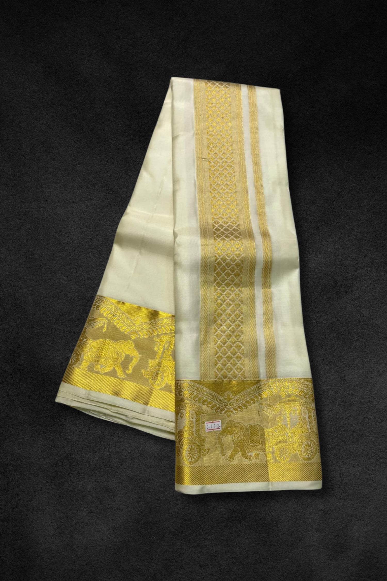 Traditional Creamy White Dhoti with Gold Border