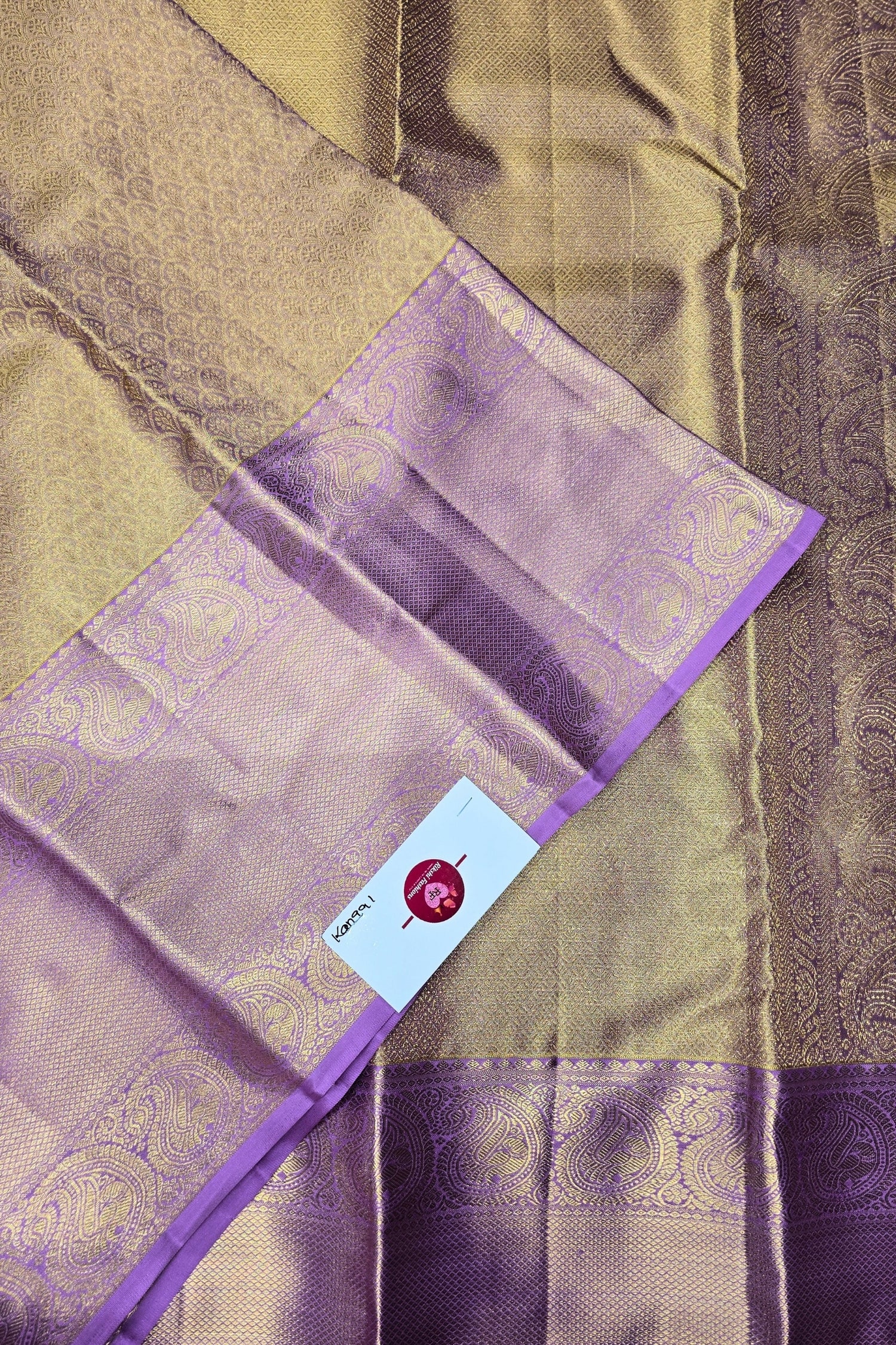 Gold Floral with Purple Border Kanchipuram Saree