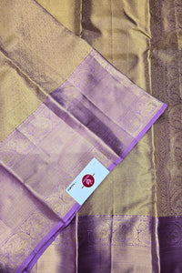 Gold Floral with Purple Border Kanchipuram Saree
