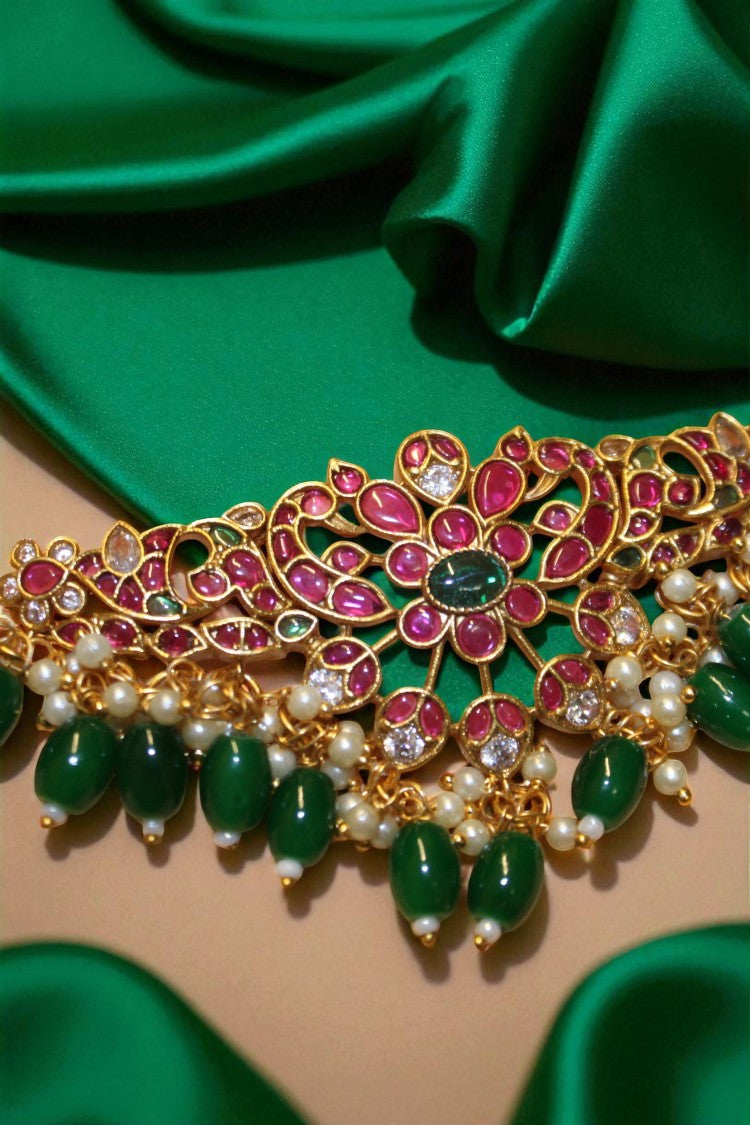 Royal Blossom Pink Ruby Stone Necklace with Earrings