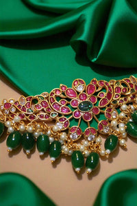 Royal Blossom Pink Ruby Stone Necklace with Earrings