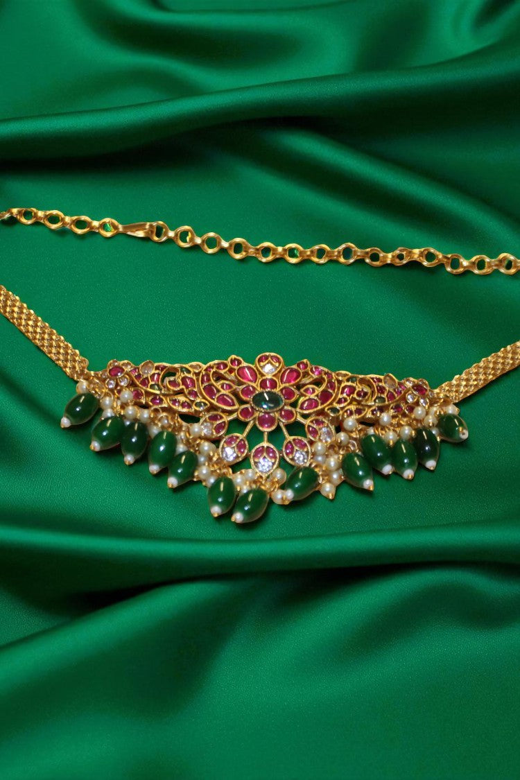 Royal Blossom Pink Ruby Stone Necklace with Earrings