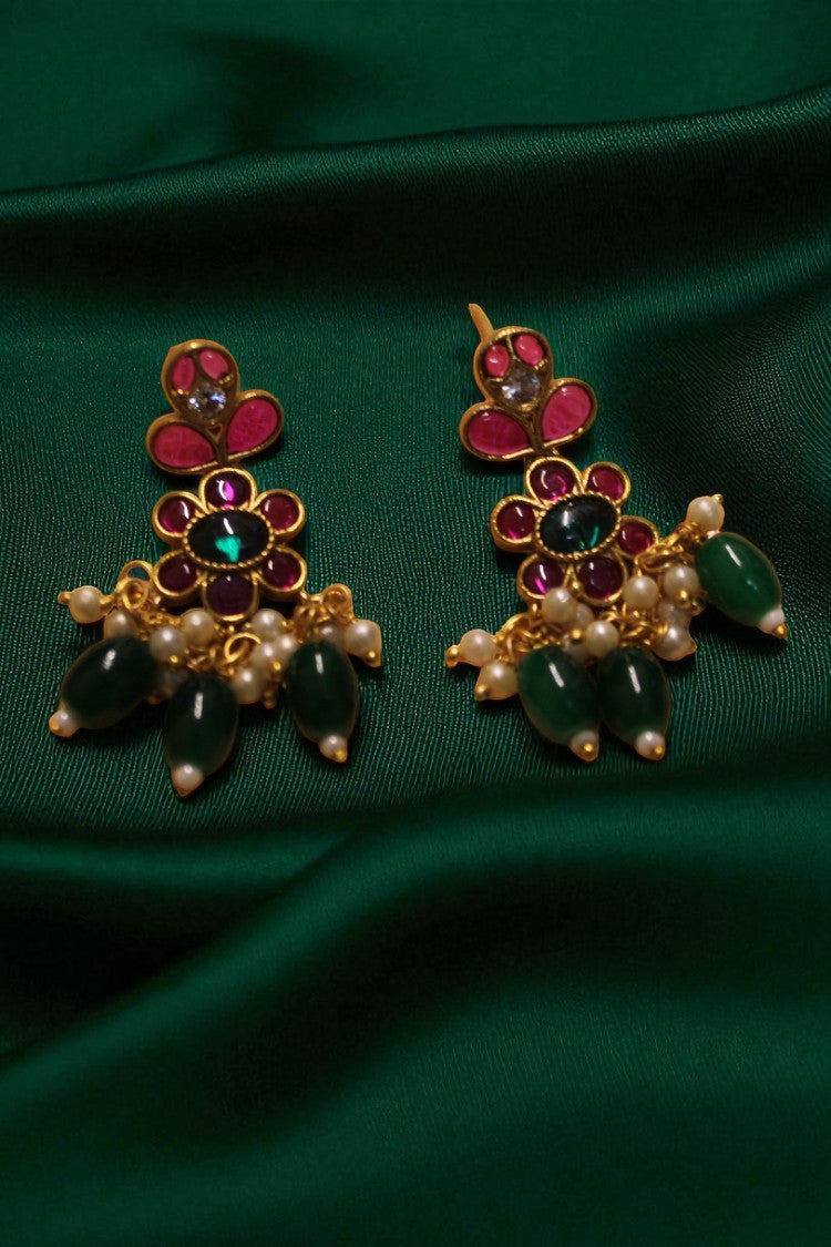 Royal Blossom Pink Ruby Stone Necklace with Earrings