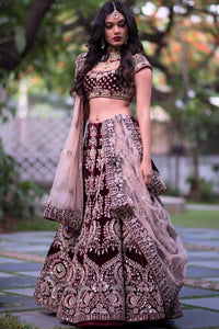 Maroon Bridal Lehenga with All-Over Embroidery & Sequin Work
