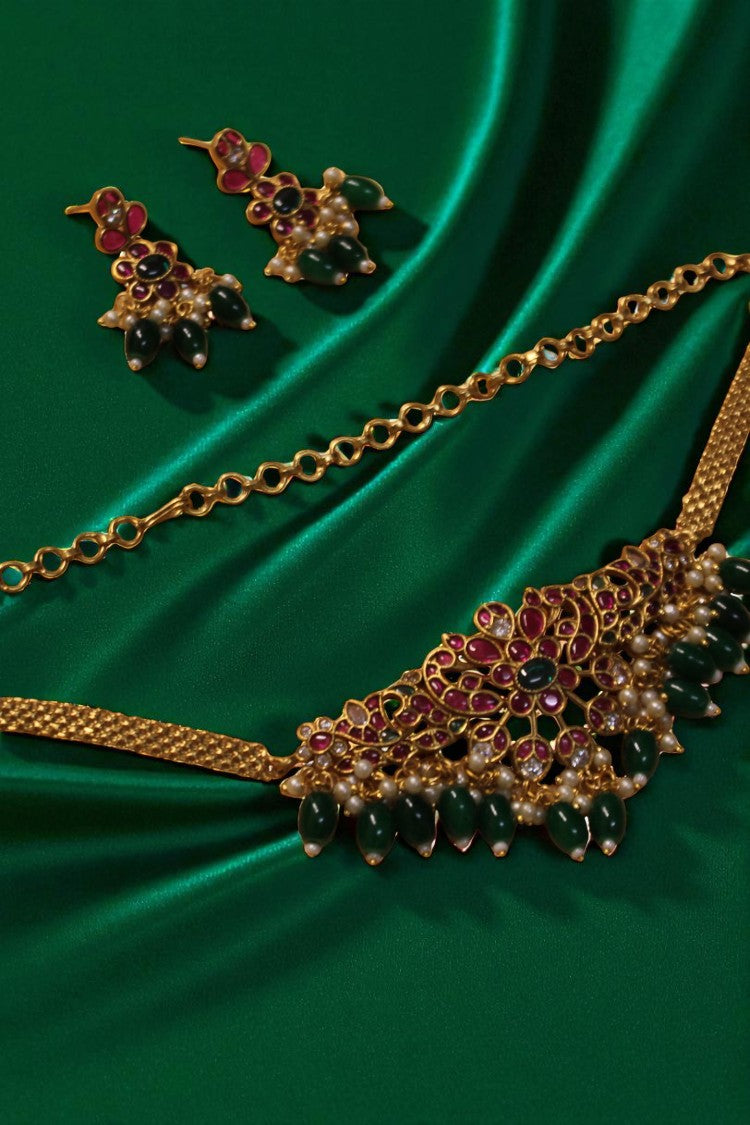 Royal Blossom Pink Ruby Stone Necklace with Earrings