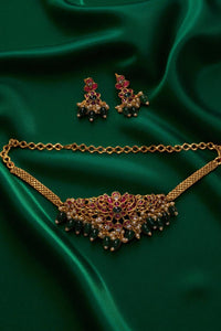 Royal Blossom Pink Ruby Stone Necklace with Earrings