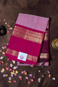 Graceful Light Pink Checked Cotton Saree with Dark Pink Broad Border