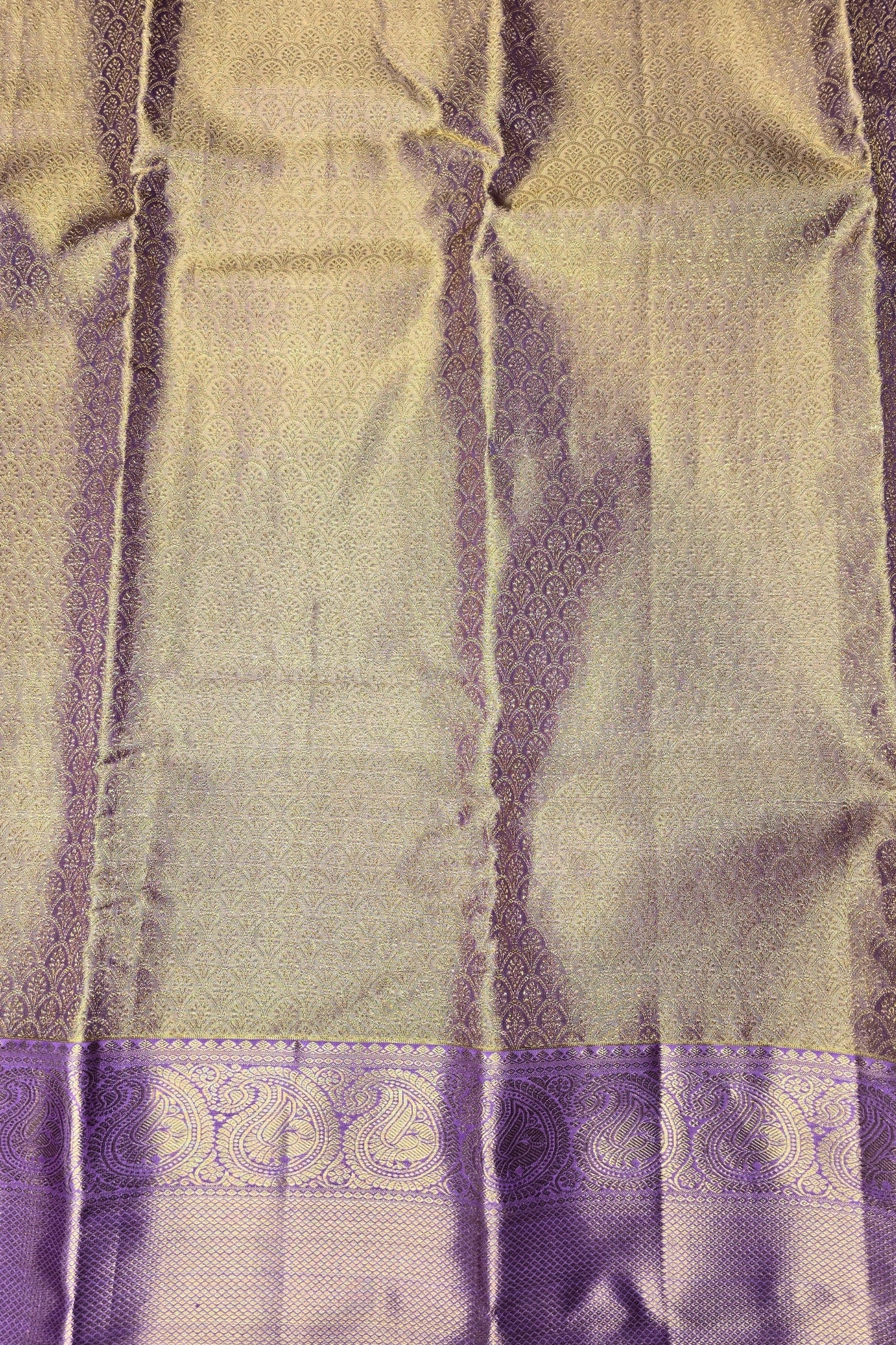 Gold Floral with Purple Border Kanchipuram Saree