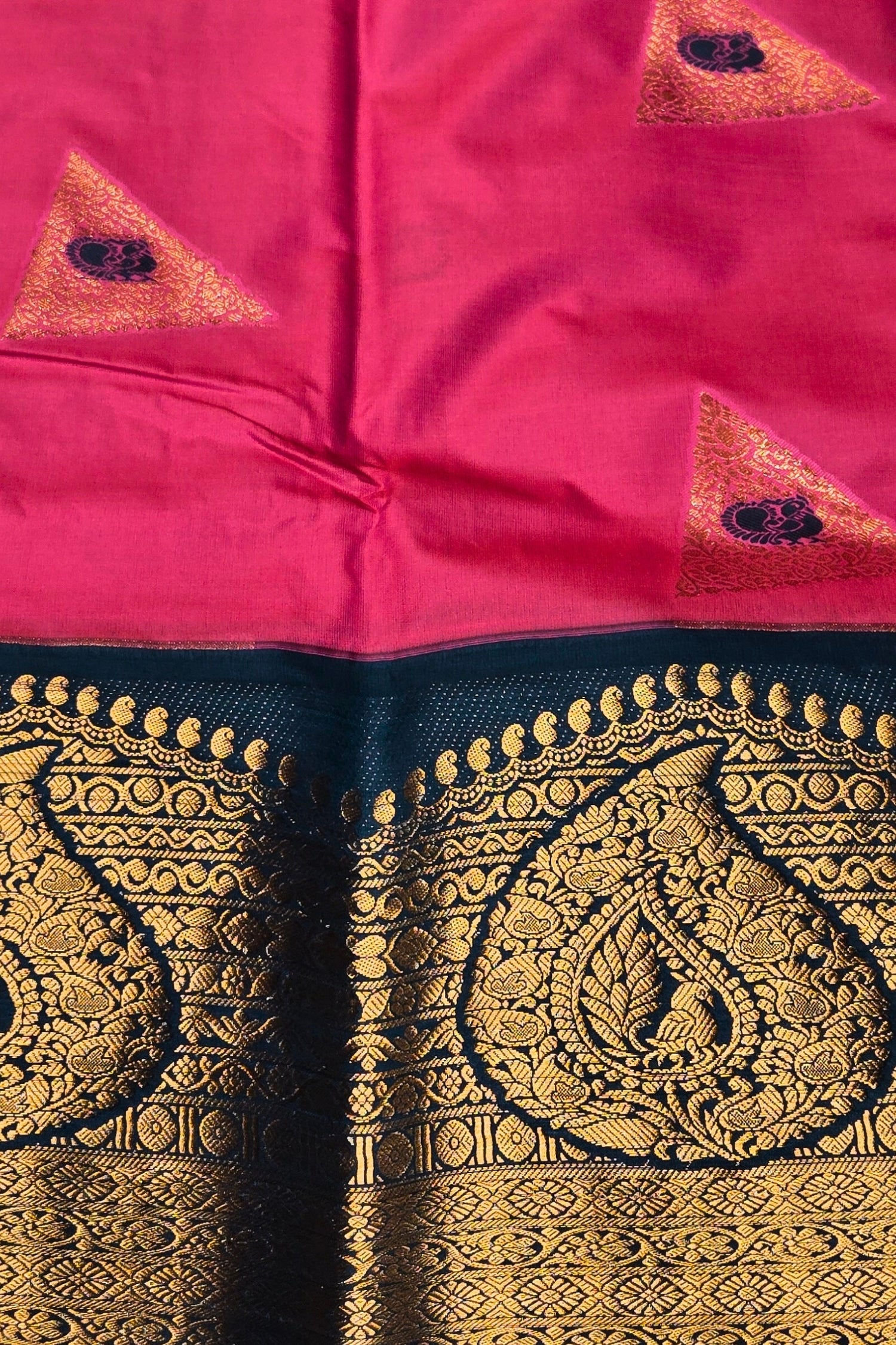 Pink and black saree with gold embroidery