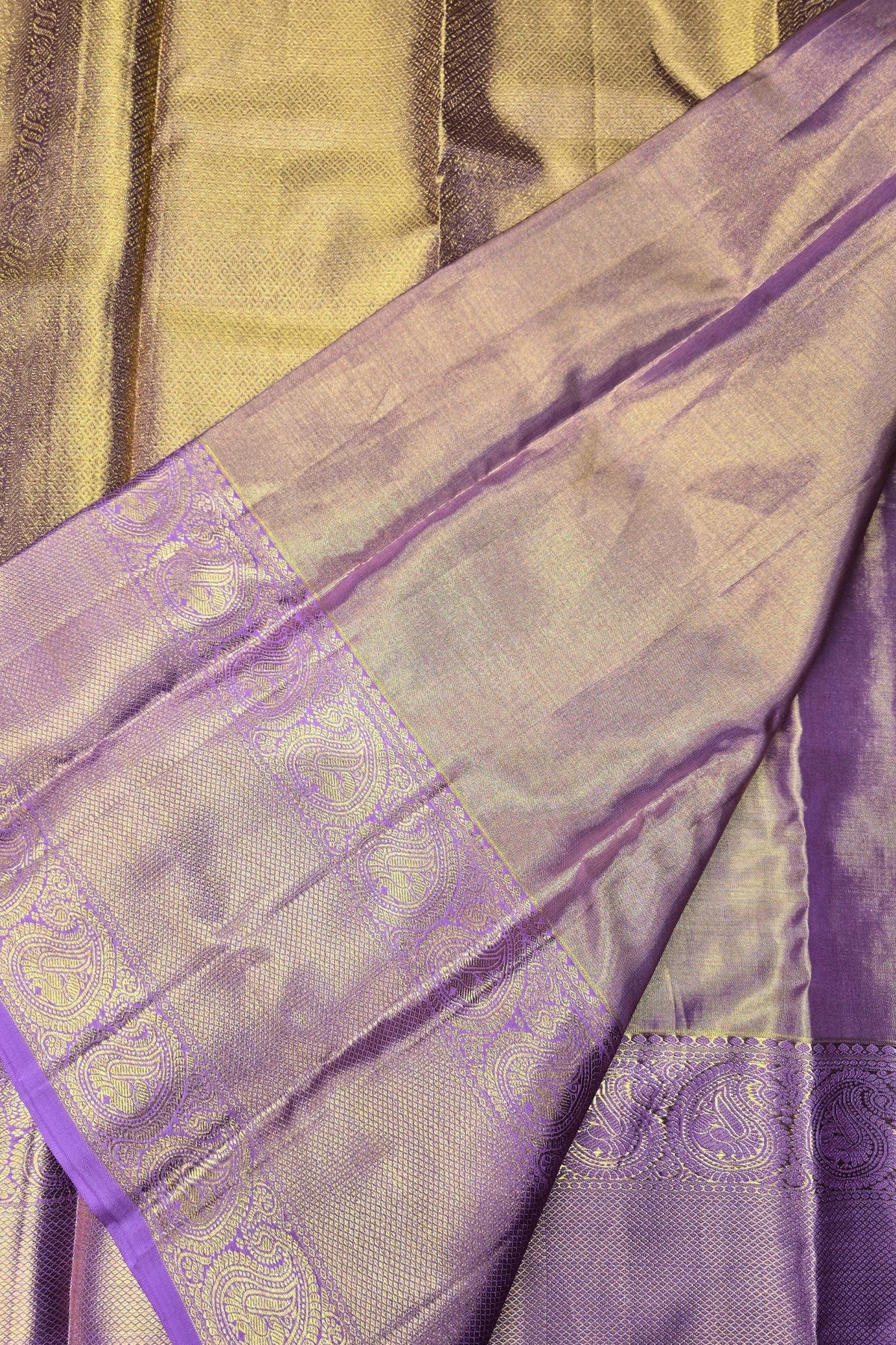 Gold Floral with Purple Border Kanchipuram Saree