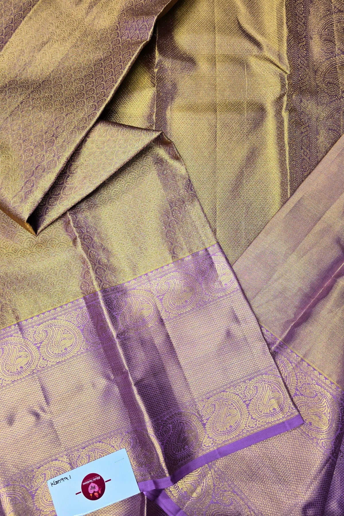 Gold Floral with Purple Border Kanchipuram Saree