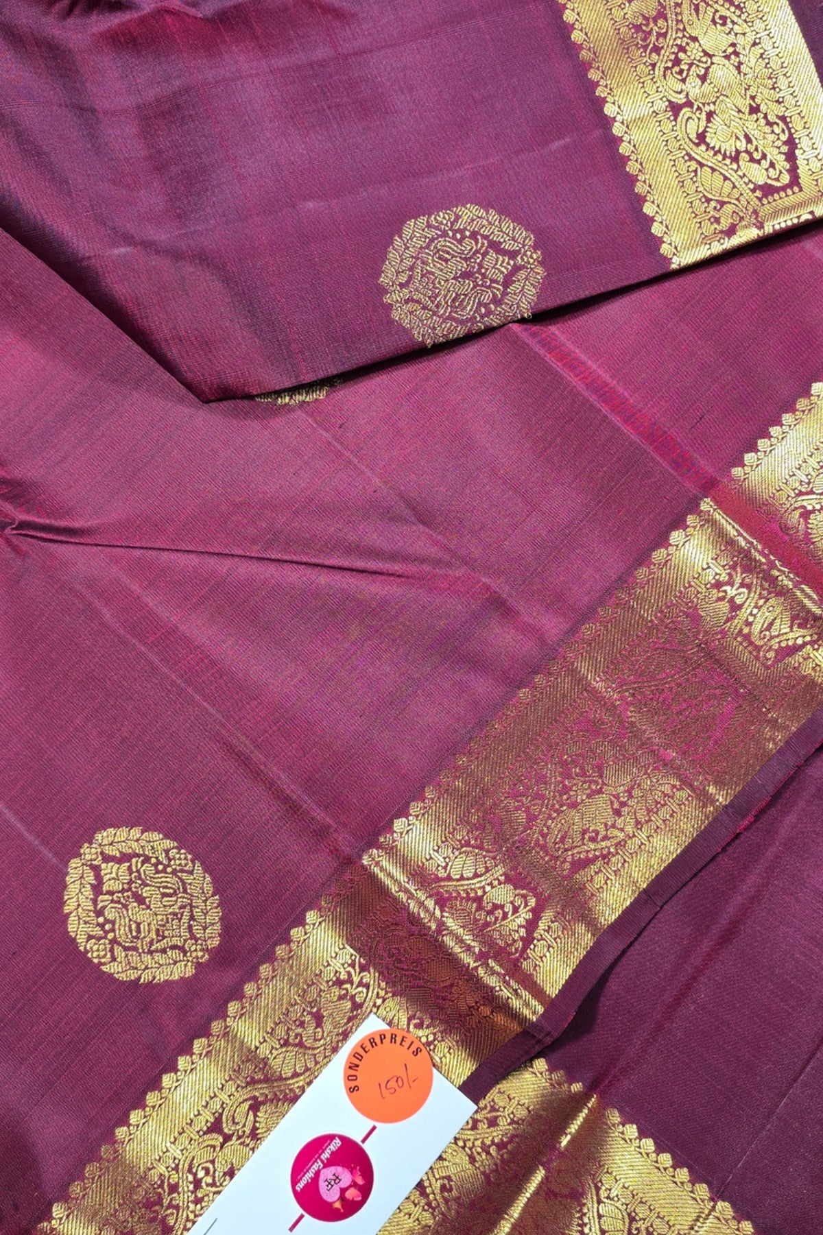 Dark Pink Kanchipuram Silk Saree with Elegant Gold Border