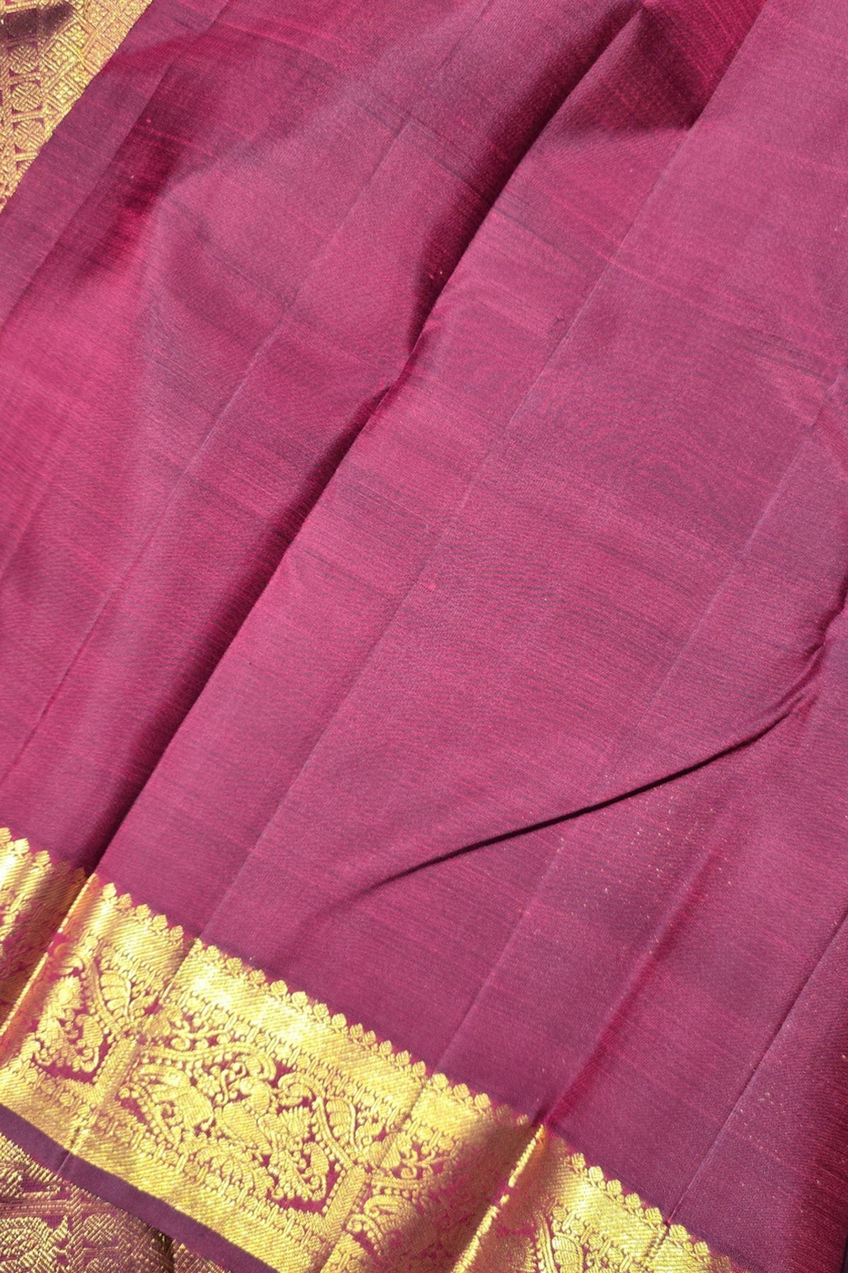 Dark Pink Kanchipuram Silk Saree with Elegant Gold Border