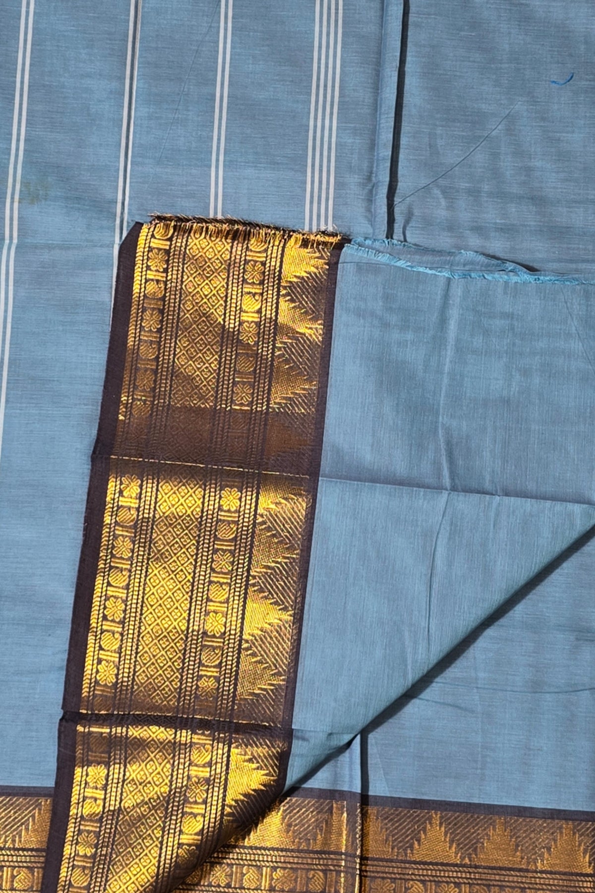 Elegant Sky Blue Cotton Saree with Dark Blue Border