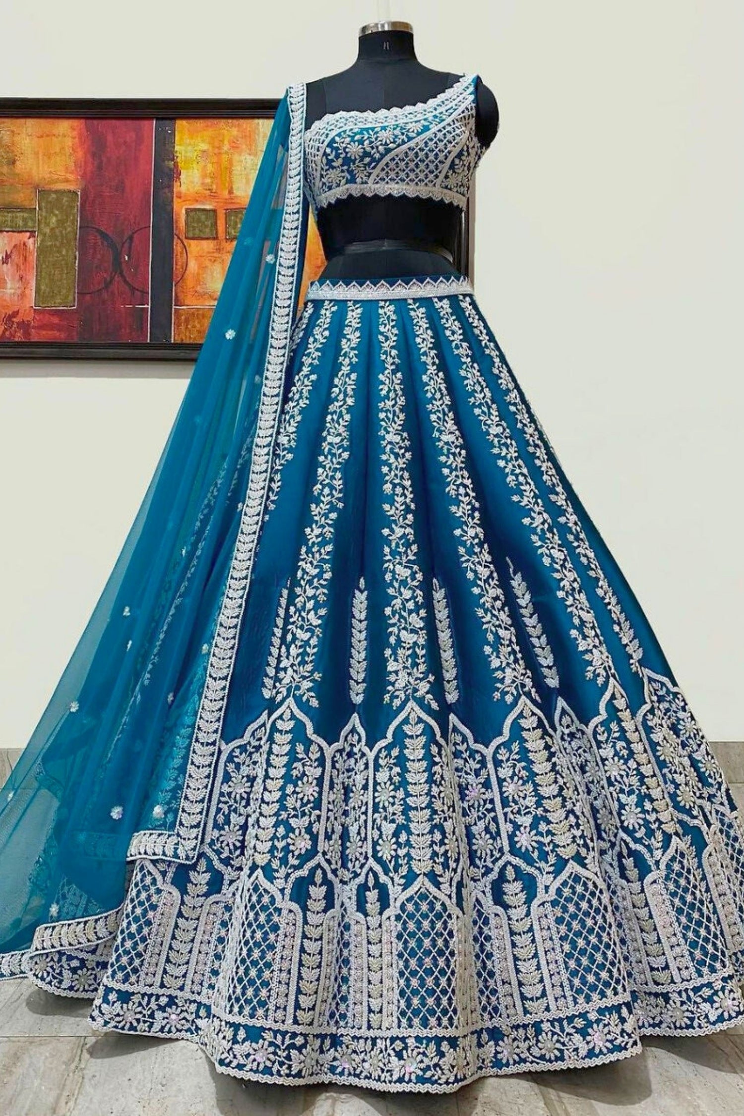 Teal Blue Full Work Lehenga