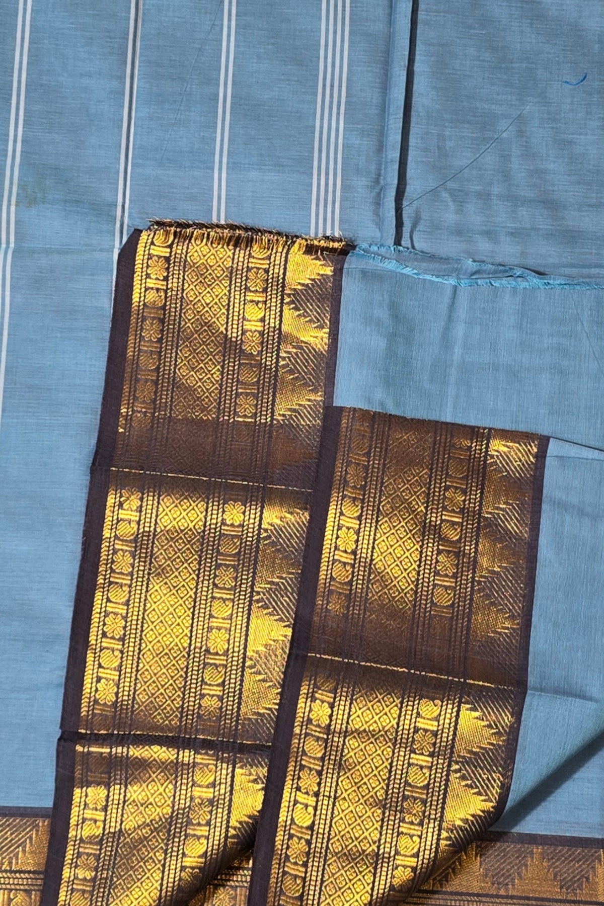 Elegant Sky Blue Cotton Saree with Dark Blue Border