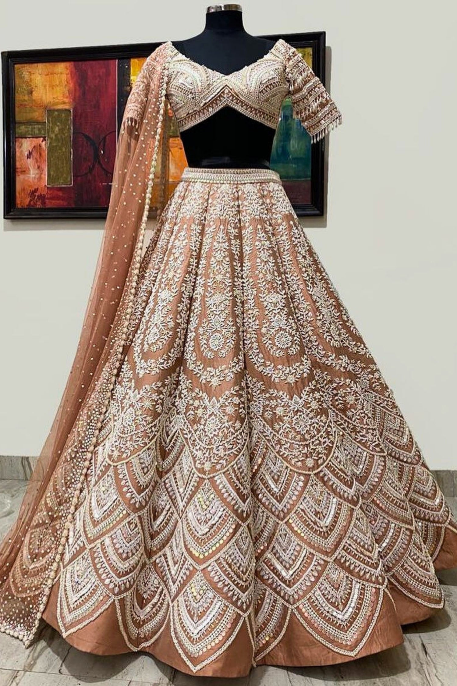 Light Brown Full Work Lehenga