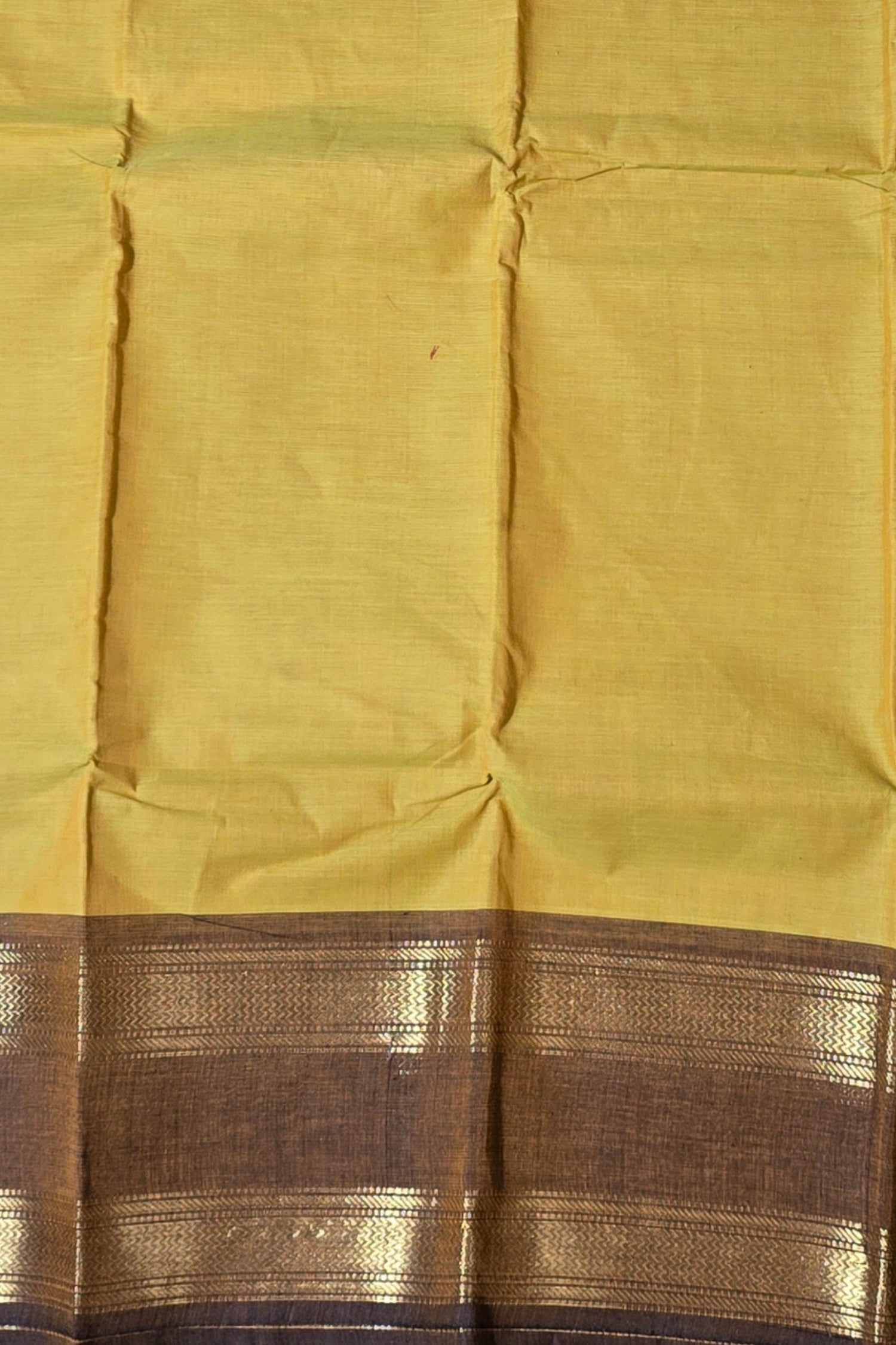 Luxurious Satin Gold Saree with Lava Brown Border