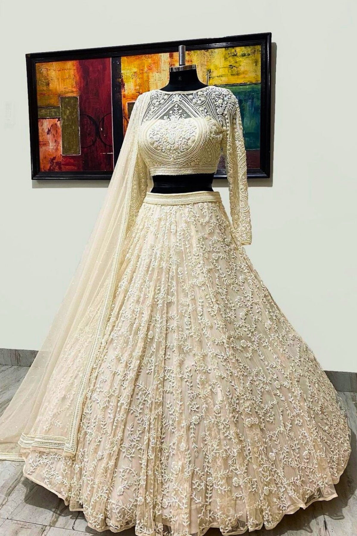 White Bridal Full Net Lehenga with Intricate Embroidery