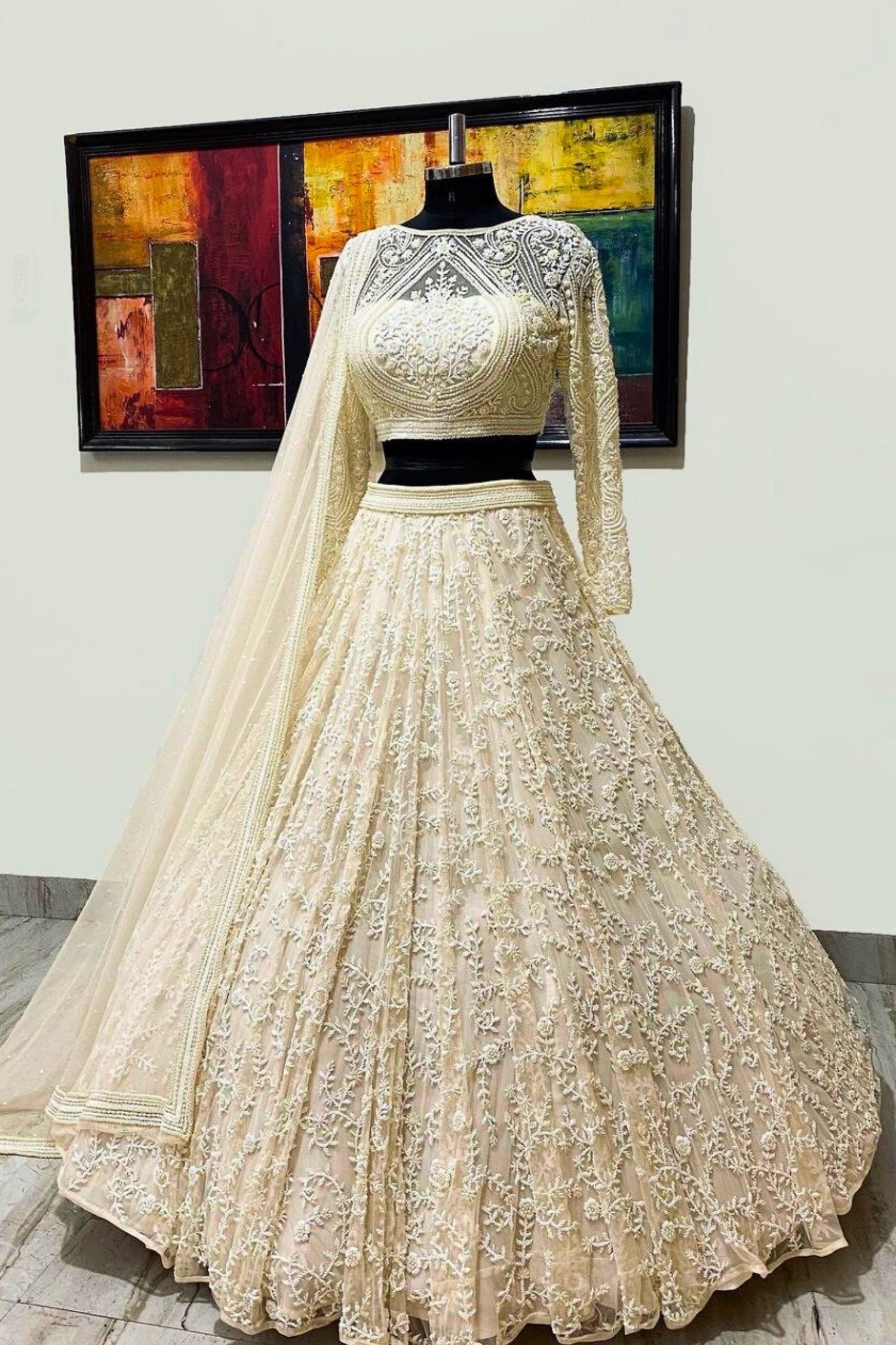 White Bridal Full Net Lehenga with Intricate Embroidery