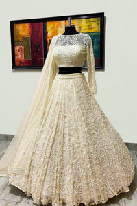 White Bridal Full Net Lehenga with Intricate Embroidery